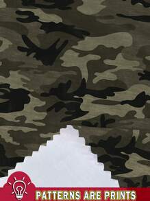 SHEIN LUNE Camouflage Print Casual Minimalist Loose Fit Round Neck Long Sleeve T-Shirt, Plus Size, Suitable For Autumn/Winter - Green - View 3