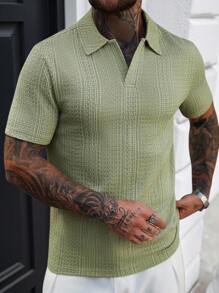 Manfinity Homme 男士纯色短袖休闲通勤 Polo 衫 - 綠色 - 查看 4