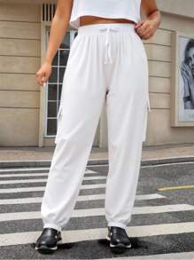 EURMUSE Cloudlight 亚麻工装裤，带侧袋 - 夏季必备单品，舒适、动感、色彩 - 时尚、个性、休闲、日常穿着、慢跑 - 白色 - 查看 3
