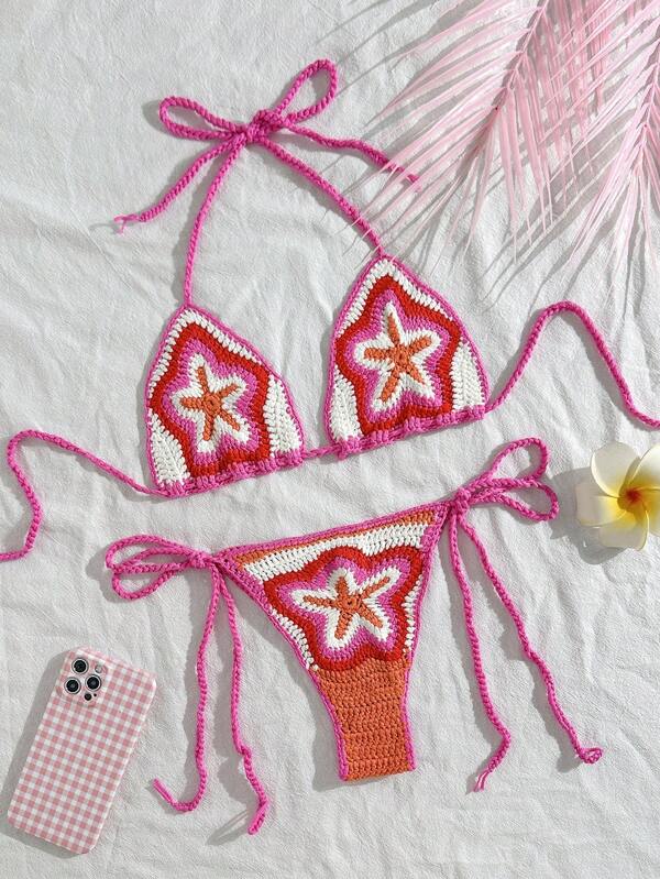 Swim Vcay Crochet Floral & Starfish Beach Cover-Up For Women, Suitable For Beach Vacation