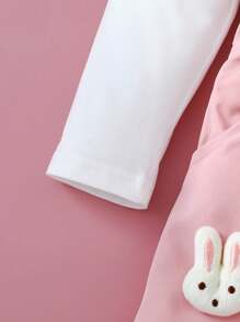 SHEIN 2 件套女童夏季服装，幼儿女婴短袖 Polo 领上衣 + 可爱兔子吊带裙 - 粉色 - 查看 7