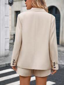 INAWLY Bộ vest thường ngày 2 món cỡ tiêu chuẩn dành cho nữ, áo khoác blazer thanh lịch và quần short rộng rãi - Màu be - Xem 4