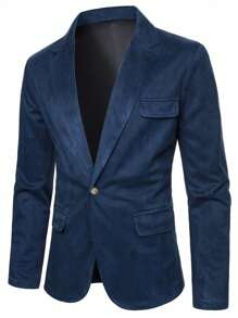 Calvornis 男士纯色单排扣商务休闲长袖西装外套 - 藏蓝色 - 查看 5