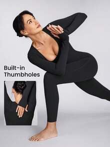 GLOWMODE FeatherFit™ Scoop Neck Tummy Control Jumpsuit Full Length Long Sleeve
