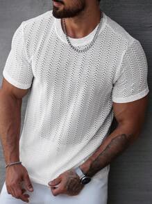Manfinity Homme Men's Solid Color Crew Neck Short Sleeve T-Shirt, Minimalist & Fashionable, Suitable For Summer, Men Mesh Top Men T Shirts Casual Tops Mesh Men - White - View 1