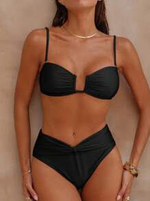 Swim Chiccia 2 pezzi Costume da bagno da donna con top a fascia removibile a tinta unita e slip a vita alta