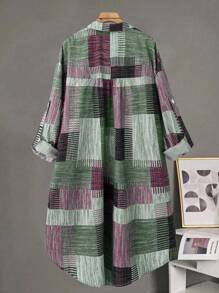 EMERY ROSE Plus Size Women's Plaid Lapel Long Sleeve Open Front Casual Shirt - Multicolor - View 2