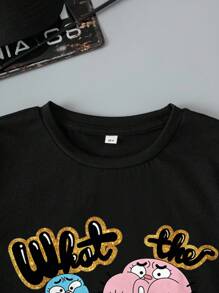 GUMBALL X SHEIN Áo thun tay ngắn in họa tiết hoạt hình thường ngày cho bé trai, phù hợp cho mùa hè - màu đen - Xem 4