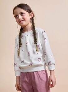 Maija Kids Maija Kids 女童蝴蝶结爱心图案圆领长袖卫衣，秋季款 - 彩色 - 查看 3