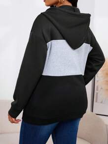 INAWLY 女士纽扣半开襟撞色连帽衫，带抽绳，适合毕业季、返校季、毕业典礼、教师节等场合，秋季返校套头衫 - 彩色 - 查看 2