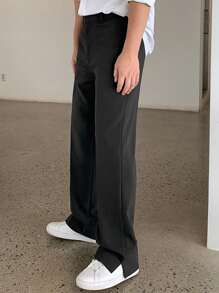 DAZY 男士纯黑色西装裤，踝开衩设计，秋季 - 深灰色 - 查看 3