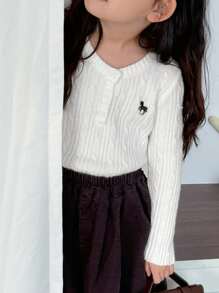 Dazy Kids Young Girl Fall Clothes, Girls Animal Embroidery Long Sleeve Sweater - White - View 1