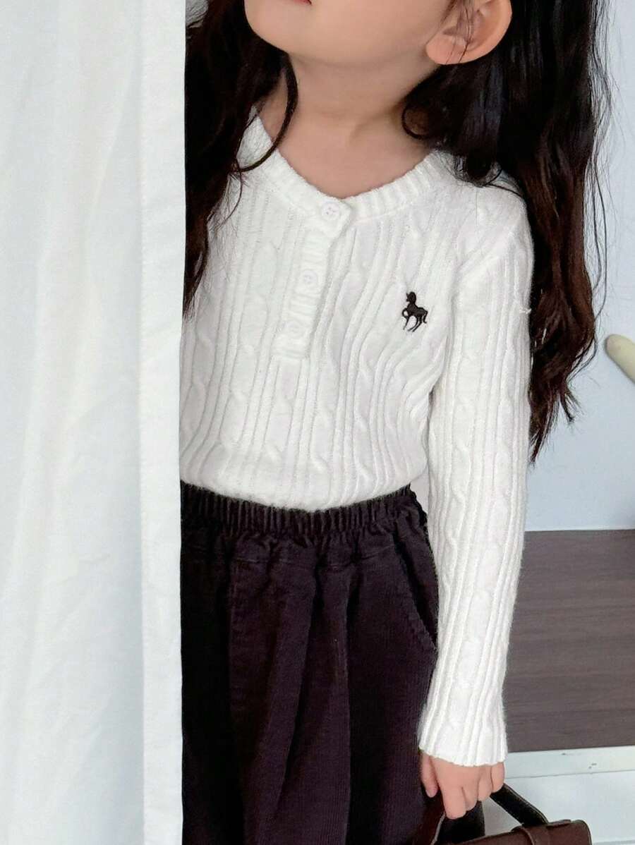 Dazy Kids Young Girl Fall Clothes, Girls Animal Embroidery Long Sleeve Sweater - White - View 1