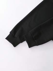 Sparklyn Teen Girl Sweet & Spicy Style Butterfly Print Short Zip-Up Hoodie, Spring/Autumn Fall Winter - Black - View 3