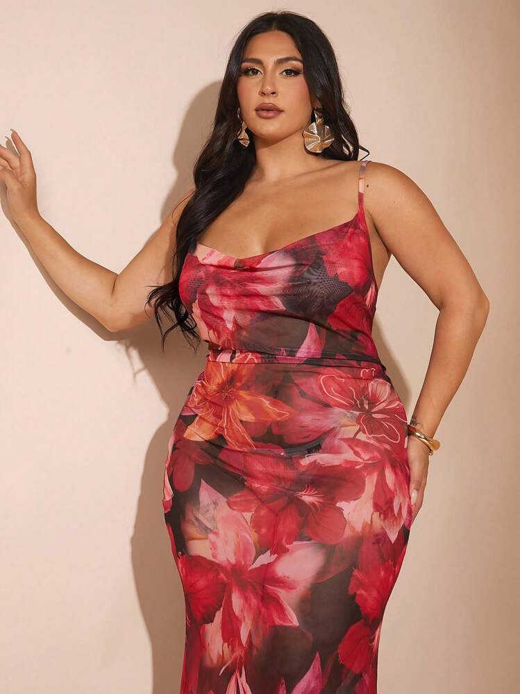 SHEIN BAE Γυναικείο κομψό λευκό φόρεμα με τρισδιάστατα φλοράλ στολίδια και έξω τους ώμους, κατάλληλο για κομψές διακοπές, μουσικό φεστιβάλ, διακοπές στην παραλία, καλεσμένους σε γάμο - Κόκκινο - Προβολή 6