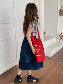 DAZY 2pcs Girls Summer Casual T-Shirt And Denim Skirt Set, Street Style - Blue - View 5