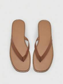 CUCCOO BIZCHIC Casual Vacation Beach Fashion Minimalist Metal Edged Brown Flip Flops