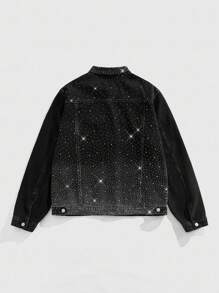 ROMWE MEN Street Life Men's Rhinestone Denim Jacket, Retro Street Style - Black - View 2