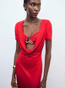 Maija 女士红色无袖镂空金属装饰性感优雅夏季连衣裙，适合生日、节日派对、庆典宾客、教堂、正式场合及乡村音乐会等场合穿着。