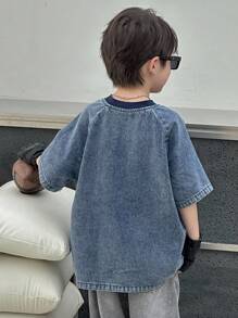 Dazy Kids Tween Boys Loose Casual Denim Jacket For Everyday Wear, Fall - Blue - View 8