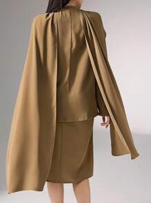 Heiryn Women's Fashion Single-Breasted Cape Blazer, Fall, Autumn, Office Wear Women - Khaki - View 6