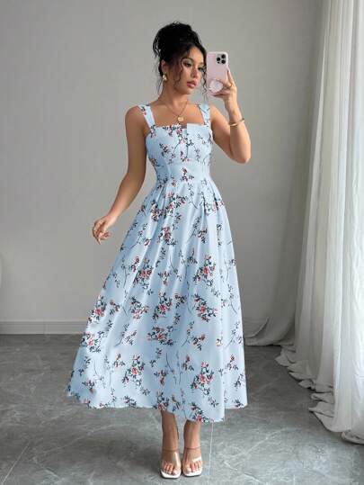 Selianne Latest Floral Elegant Waist Pleated Long Dress For Women, Spring/Summer