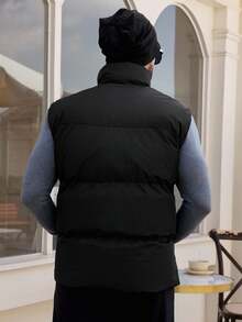 DAZY Men's Solid Color Thermal Thickened Black High Collar Vest Jacket, Winter - Black - View 2