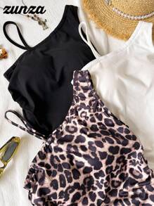 青少年女孩休闲三件套，不对称下摆背心，度假 - 彩色 - 查看 3