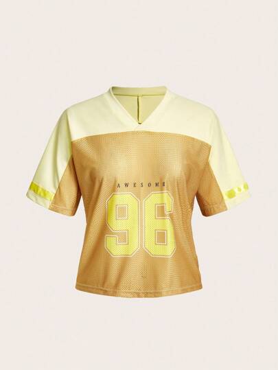 Streetz SHEIN Sport Camiseta deportiva de mujer con estampado numérico y bloques de color