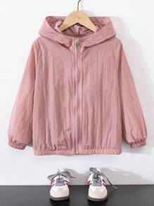 Elladie kids Back To School Fall Clothes Coral Pink Hooded Jacket For Girls With Zipper And Long Regular Sleeves Girls Hooded Jacket Girls Zip Up Jacket Girls Casual Jacket Girls Outerwear Girls Light Jacket Girls Hooded Zip Up Jacket Girls Lightweight Jacket Girls Pink Hoodie Kids Zip Up Hoodie Winter - Coral Pink - View 8