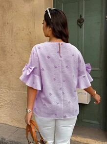 Weeklong 大码休闲日常条纹蝴蝶结印花纹理圆领衬衫