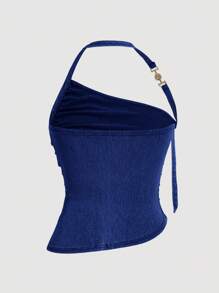 SHEIN MOD MOD 女式牛仔吊带背心，休闲弹力露背上衣，情人节 - 中等水洗藍 - 查看 2