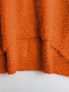 Linhara Halloween Plus Size Women Casual Everyday Commute Simple Solid V-Neck Dropped Shoulder Loose Pullover Sweater, Autumn Winter Fall - Orange - View 6