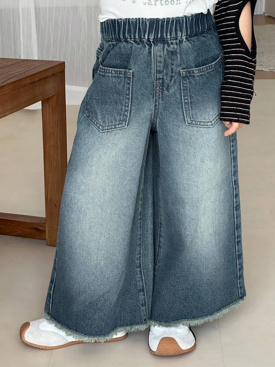 DAZY 女童秋季宽松牛仔裤 - 藍色 - 查看 1