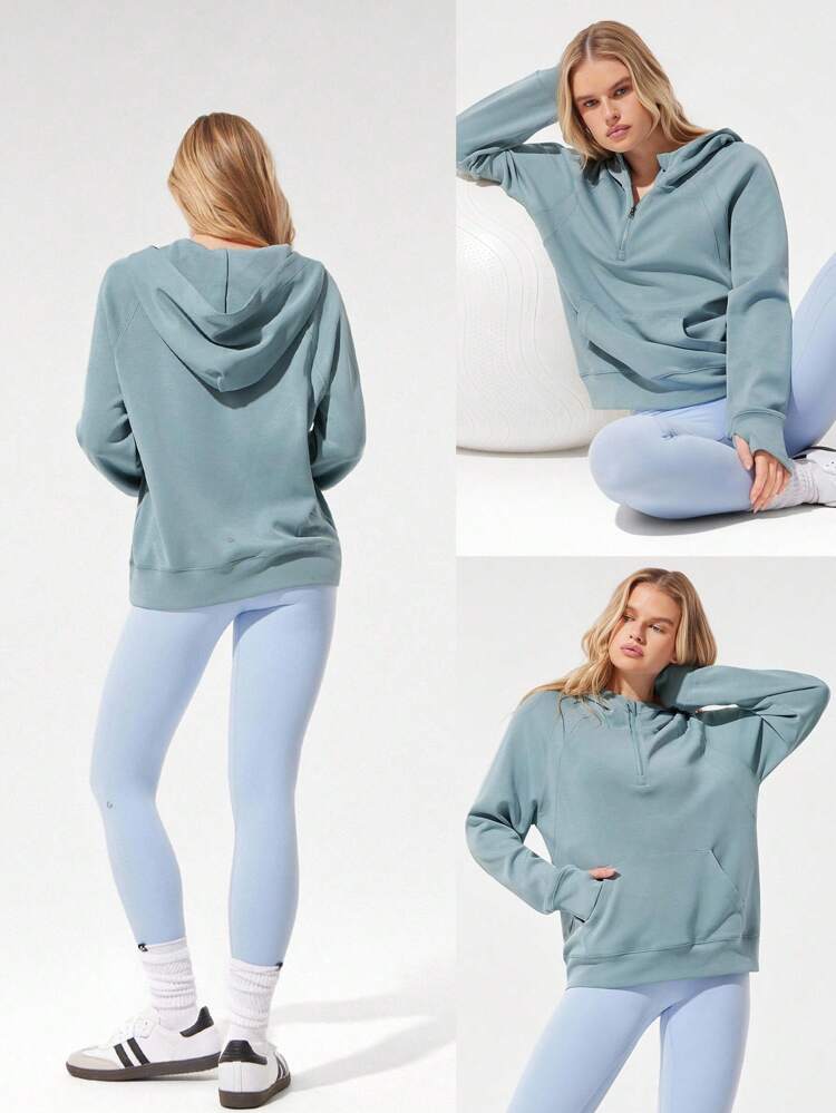 sweat-shirt à capuche oversize à demi-zip en modal et soie, pour l'automne