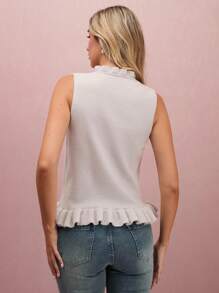 Enchnt Chaleco de punto de mujer de un solo pecho con volantes y bajo de moda de unicolor