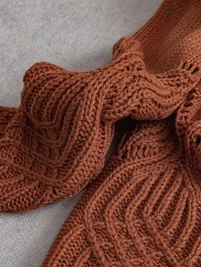 EMERY ROSE Halloween Plus Size Elegant Casual V-Neck Solid Color Long Sleeve Loose Regular Cardigan Top Fall Winter Cloth For Women Autumn - Brown - View 5