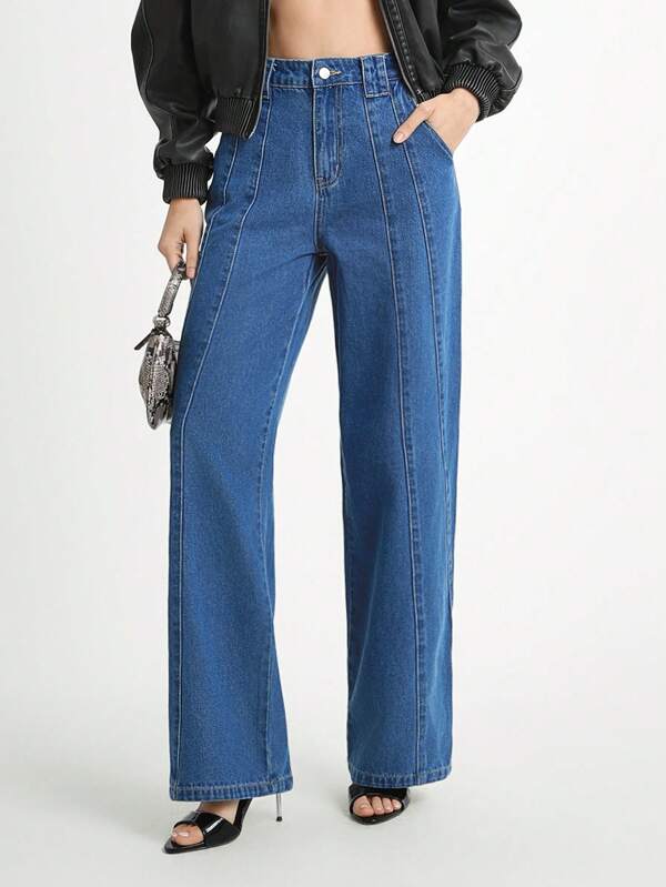 Daynim Women's Casual Commuter Diagonal Split Denim Pants Wide Leg Jeans Flared Jeans Women Jeans Bell Bottom Jeans High Waisted Jeans
