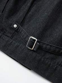 Manfinity Homme Men's Vintage Black Short Denim Jacket, American Style, Autumn/Spring - Black - View 6