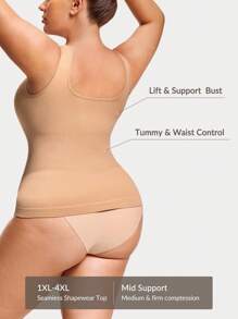 SHAPORA 大码女式纯色罗纹针织吊带背心 - 杏色 - 查看 2