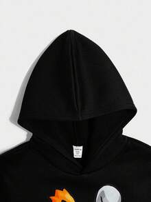 青少年男孩黑色卡通印花卫衣和裤子套装，休闲学院风，舒适时尚，百搭，面料柔软，适合日常穿着、上学、郊游、户外活动、秋冬季 - 黑色 - 查看 6
