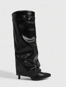 Daringsoles 女士时尚百搭黑色高跟过膝靴 - 黑色 - 查看 4