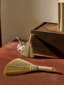 Cirelle 1PC Mini Natural Wheat Straw Handheld Broom – Soft Bristles Dust Sweeper For Sofa, Table, Desk, Carpet Cleaning – Home, Office, Kitchen Cleaning Tool - Brown - View 9