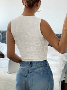 Siren Gaze 女士纯色荷叶边扭纹单排V领休闲背心，开襟纽扣无袖纹理横条纹优雅上衣，收腰修身款，通勤简约办公室复古风，简约女式上衣，适合春、夏、秋季穿着。 - 杏色 - 查看 2