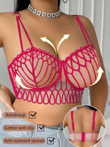 SHEIN 1 pieza Sujetador con aros y parches de malla para tallas grandes - Rosa Fucsia - Ver 6