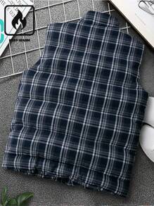 Manfinity Homme 男士秋冬无袖格子休闲开衫，立领加厚背心，加厚格子背心男士背心男士外套背心男士冬季背心，2000 年代风格 - 藍色 - 查看 2