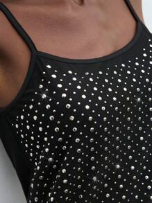 Maija Women's Summer Rivet Decor Loose Camisole Y2k Clothes Country Concert Top Going Out Tops Coquette Club Outfits Women Sexy  Studded Top Eyelet Top For Women Studded Tank Top Sequin Top Rhinestone Top Tops For Going Out Halloween Clothes Women Tank Tops Women - Black - View 7