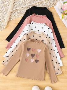 SHEIN 年轻女孩休闲基本款纯色针织弹力长袖汗衫上衣多件套，非常适合秋冬季休闲日常穿着和上学日常，必备百搭，母女搭配 - 彩色 - 查看 2