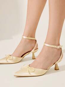 CUCCOO CHICEST 女士尖头缎带蝴蝶结细高跟中跟鞋，舒适浪漫优雅甜美浅粉色正装鞋，适合约会、下午茶、办公室、花园派对 - 香檳色 - 查看 6