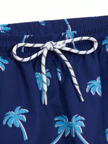 Palasendo 男士松紧腰抽绳口袋宽松休闲夏季沙滩短裤 - 藏蓝色 - 查看 5